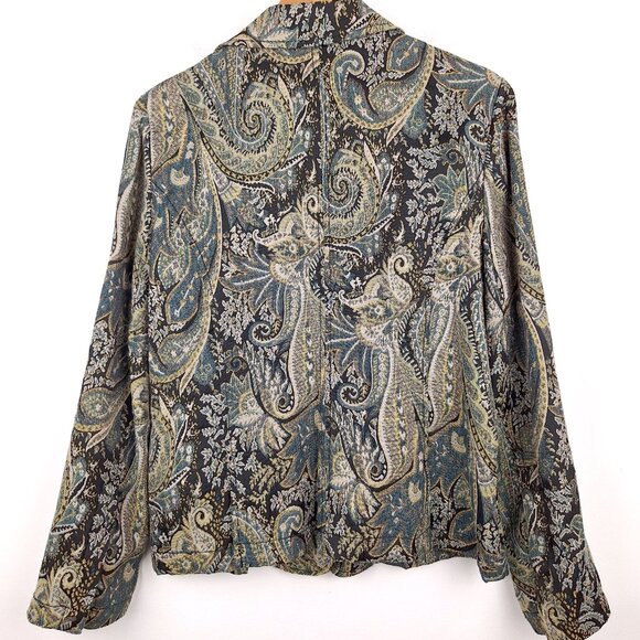 Sunset Cove Paisley Tapestry Blazer Size 14. Blue Black Gold Threads Floral - Picture 2 of 14